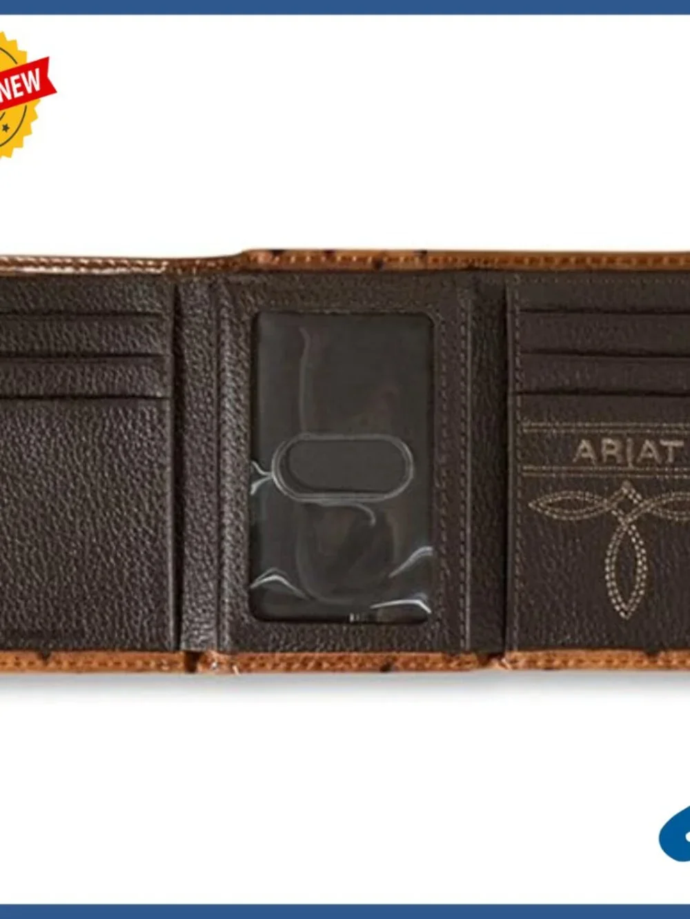 Genuine Leather Tri-Fold Wallet with Ostrich Print and Floral Embossing